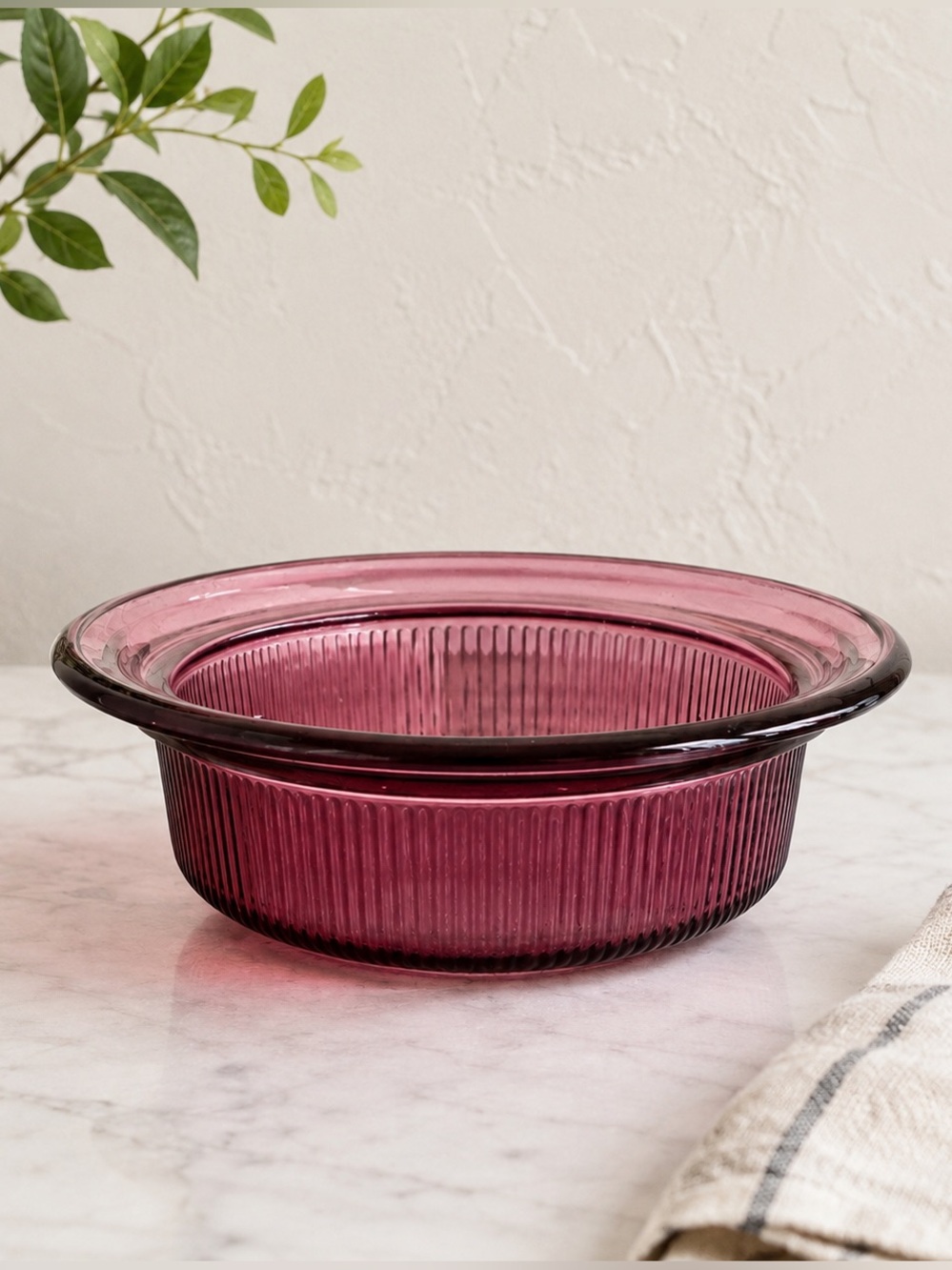 Vintage Vision Corning Cranberry Pink Glass 8.5” Round Casserole Baking Dish
